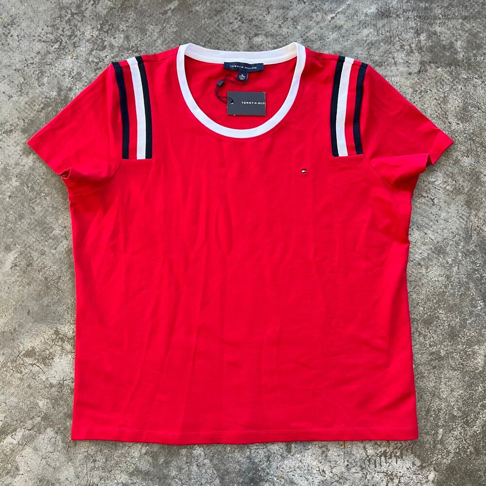 Tommy Hilfiger Tape Sleeve Logo Tee Red White Size XL NWT